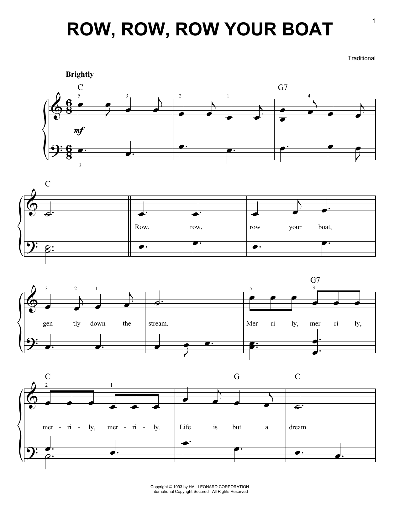 Download Traditional Nursery Rhyme Row, Row, Row Your Boat Sheet Music