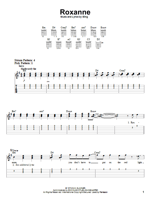 Download The Police Roxanne Sheet Music