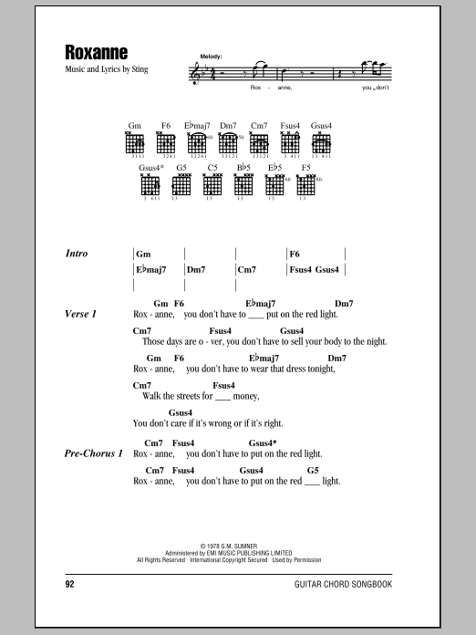 Download The Police Roxanne Sheet Music