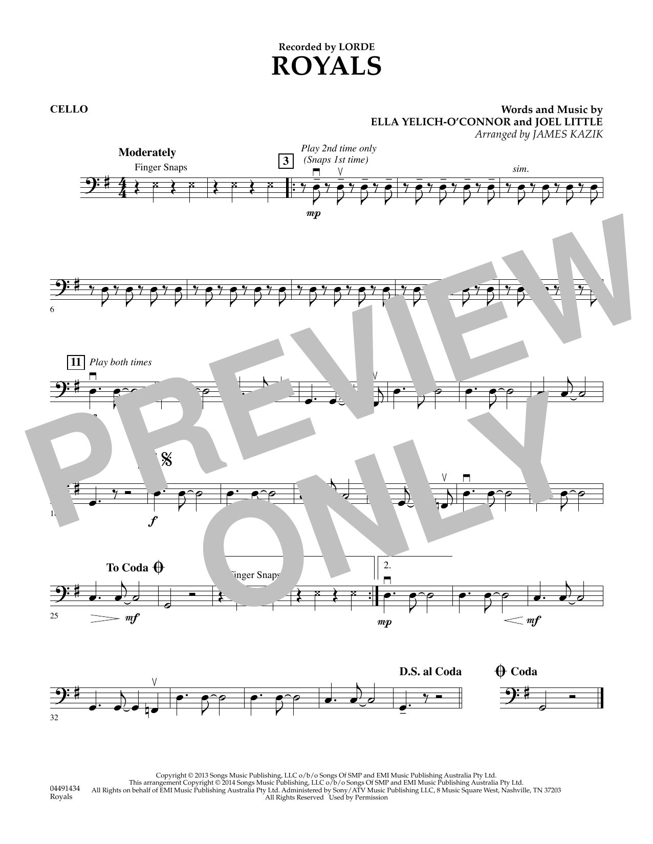 Download James Kazik Royals - Cello Sheet Music