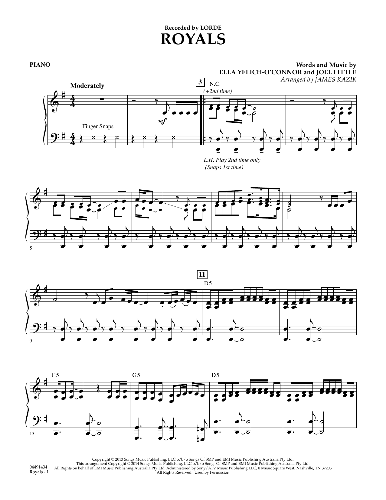 Download James Kazik Royals - Piano Sheet Music