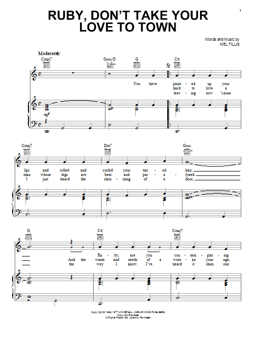 Download Kenny Rogers Ruby, Don't Take Your Love To Town Sheet Music