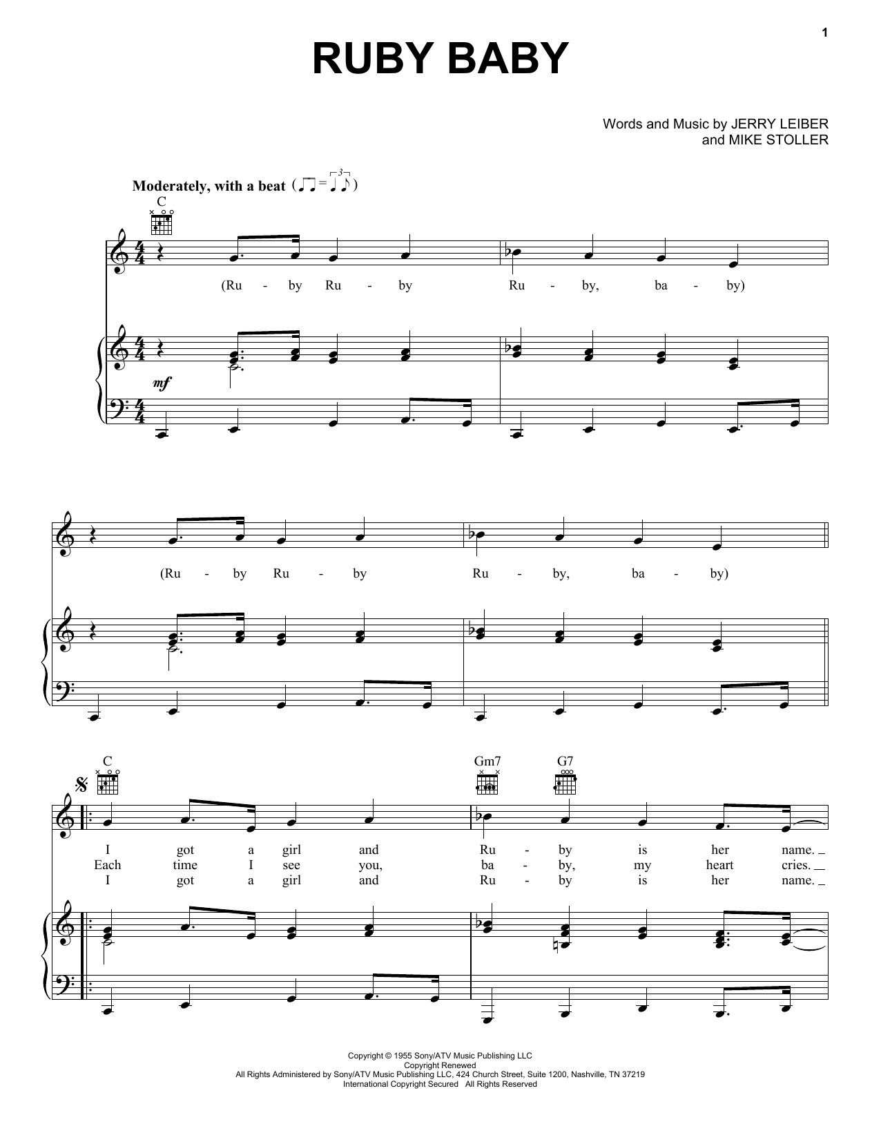 Dion Ruby Baby sheet music notes printable PDF score