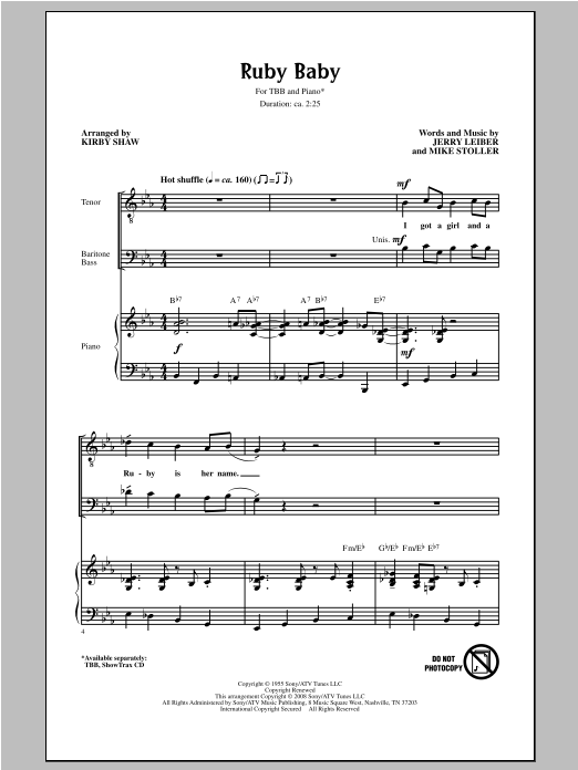 Download Leiber And Stoller Ruby Baby (arr. Kirby Shaw) Sheet Music