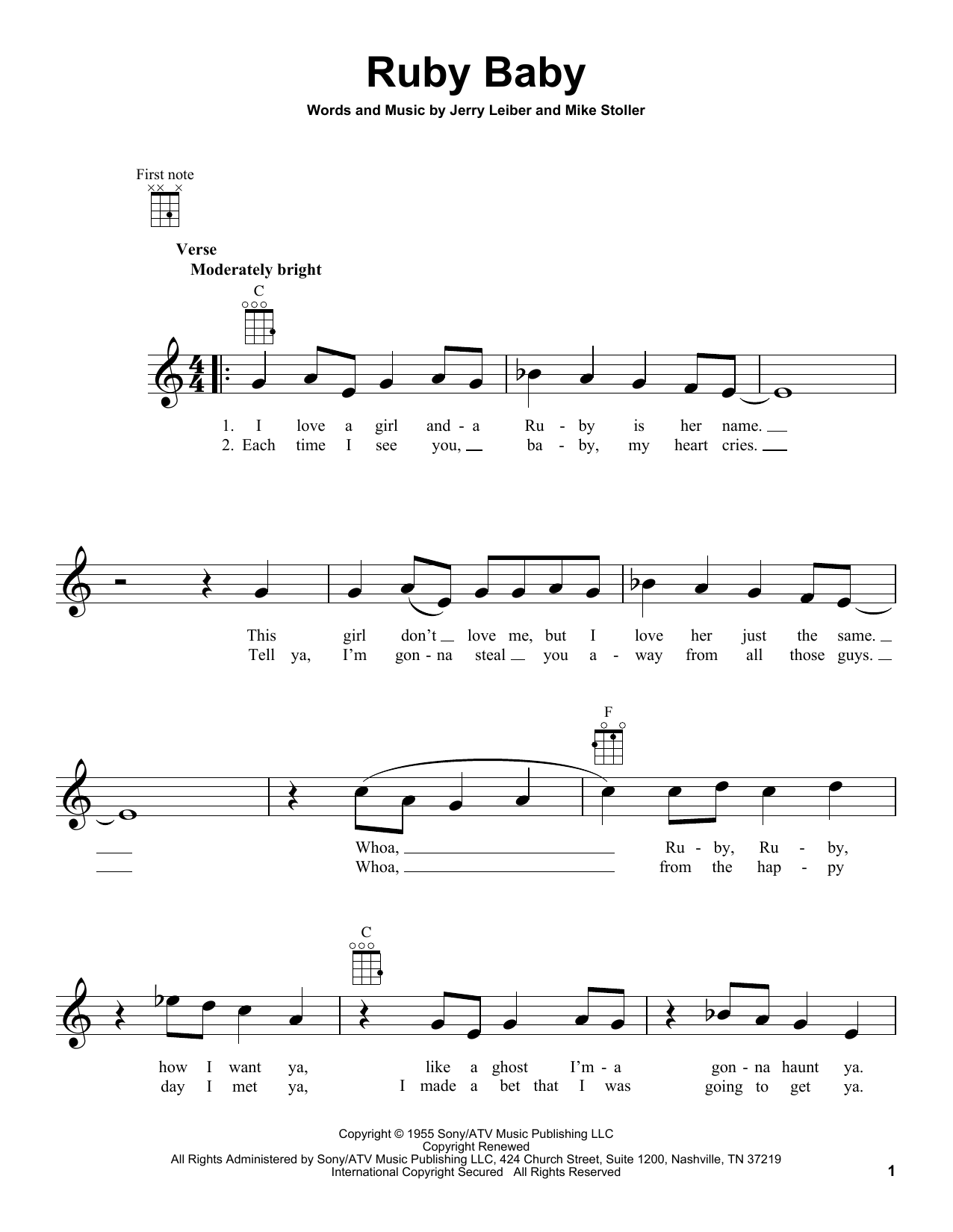 Download The Drifters Ruby Baby Sheet Music