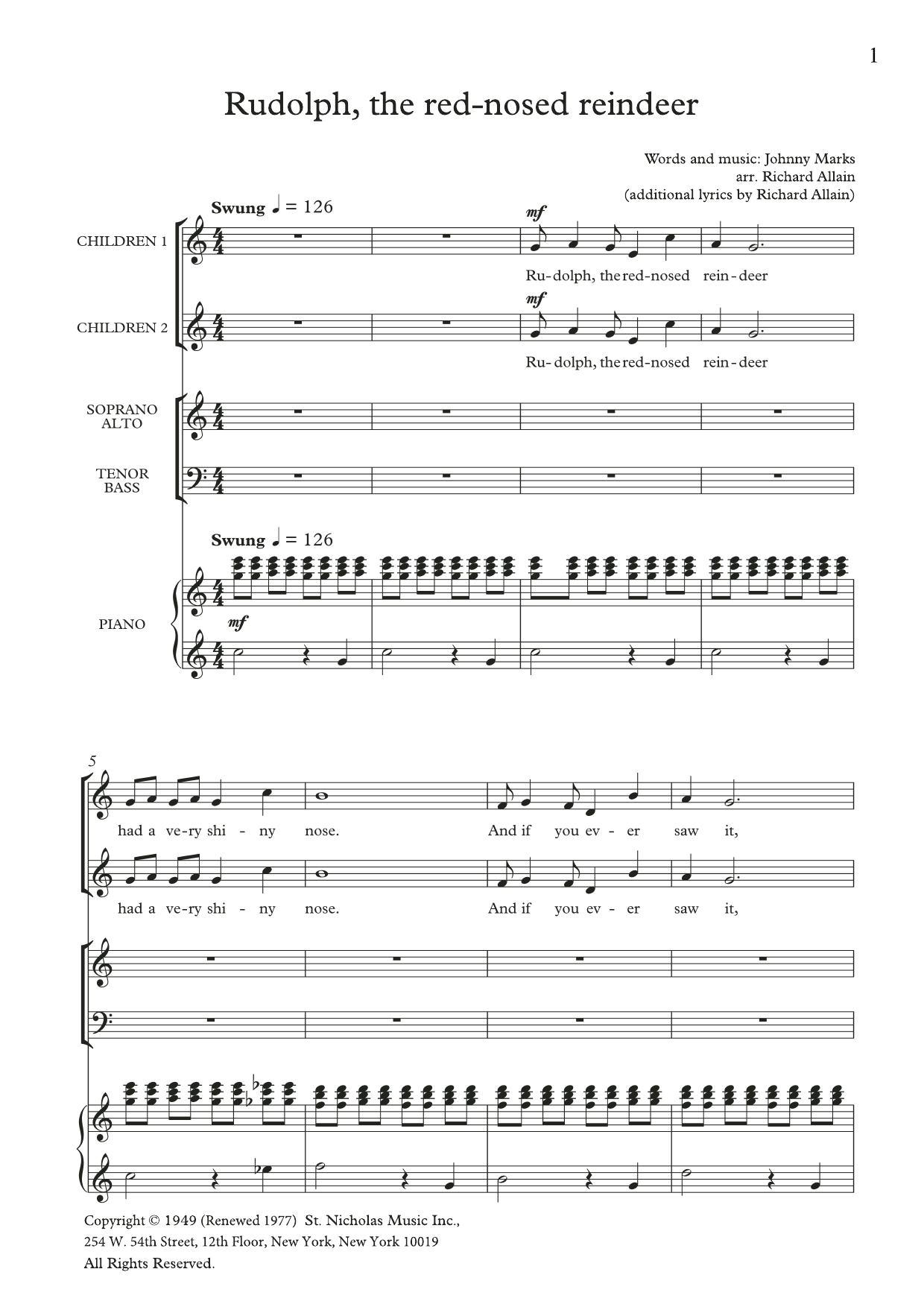 Download Johnny Marks Rudolph The Red-Nosed Reindeer (arr. Ri Sheet Music