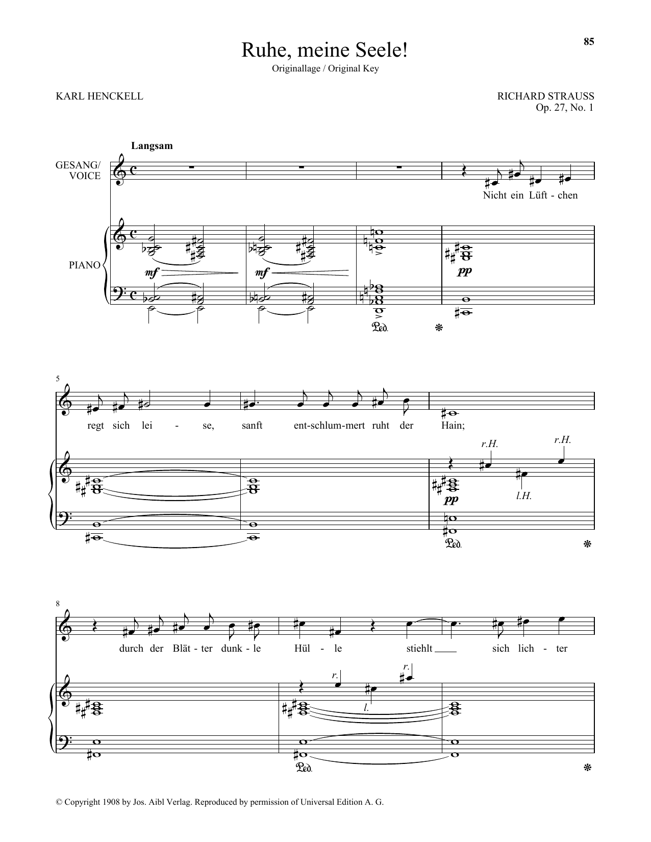 Download Richard Strauss Ruhe, Meine Seele! (High Voice) Sheet Music