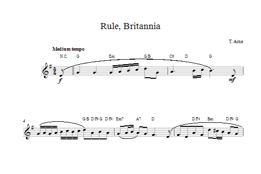 Thomas Arne Rule Britannia sheet music notes printable PDF score