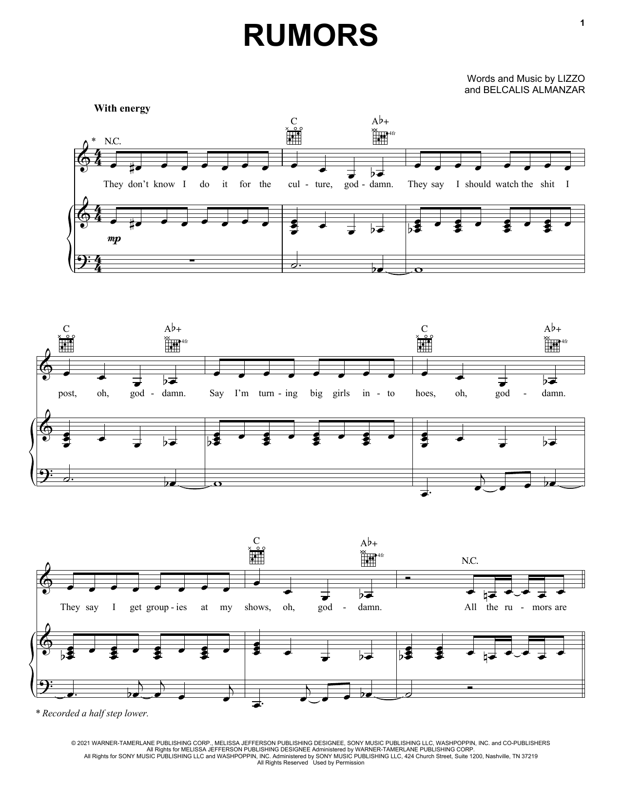 Lizzo Rumors (feat. Cardi B) sheet music notes printable PDF score