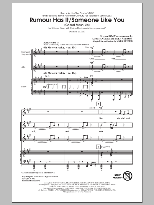 Download Adele Rumour Has It / Someone Like You (arr. Sheet Music