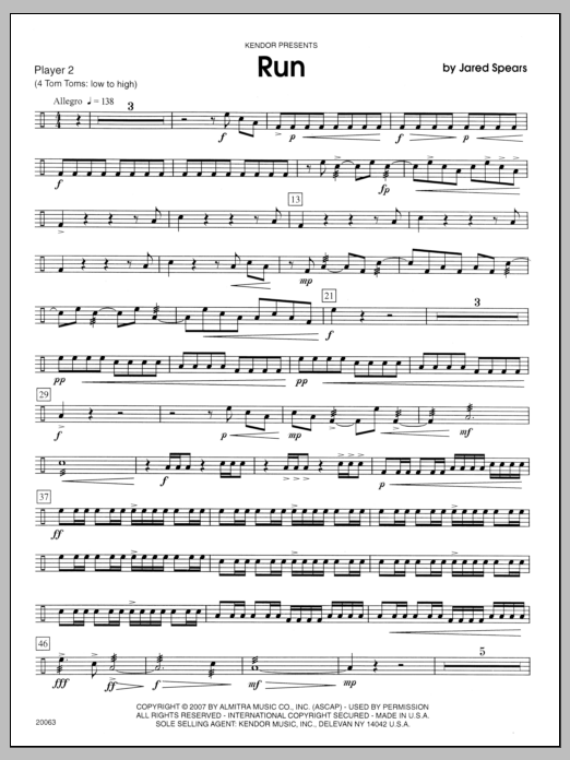 Download Spears Run - Percussion 2 Sheet Music