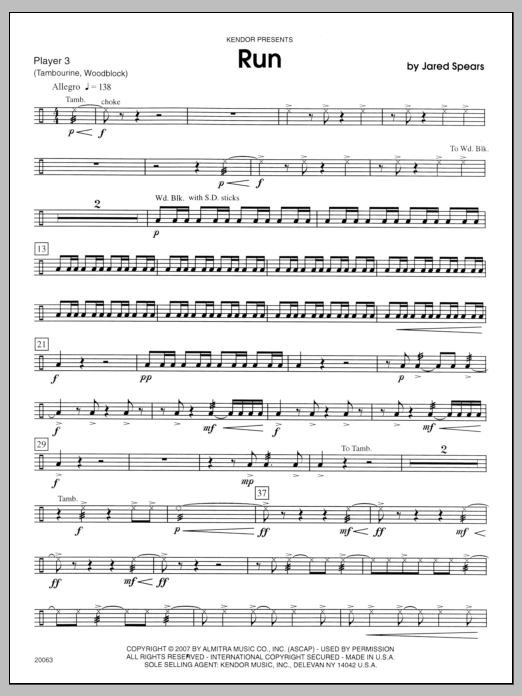Download Spears Run - Percussion 3 Sheet Music