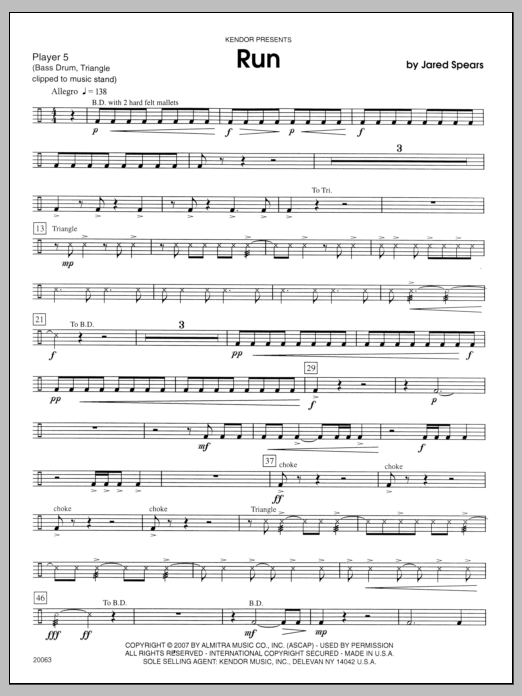 Download Spears Run - Percussion 5 Sheet Music