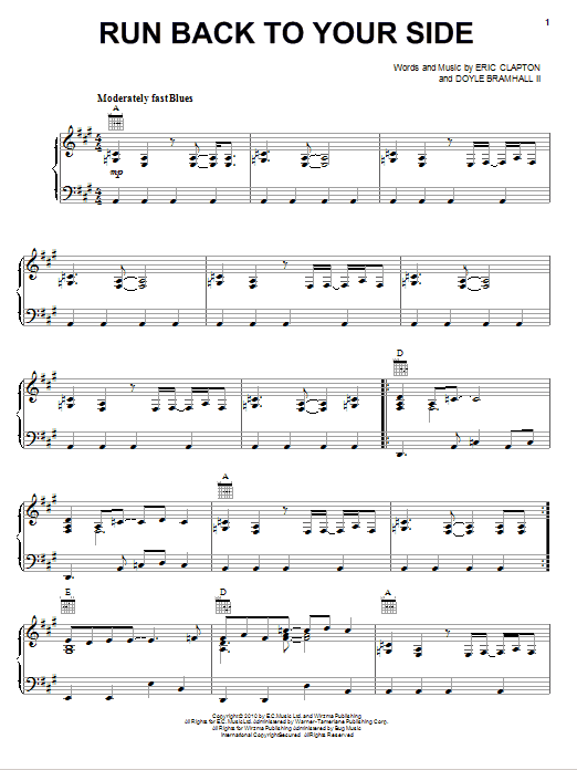 Download Eric Clapton Run Back To Your Side Sheet Music