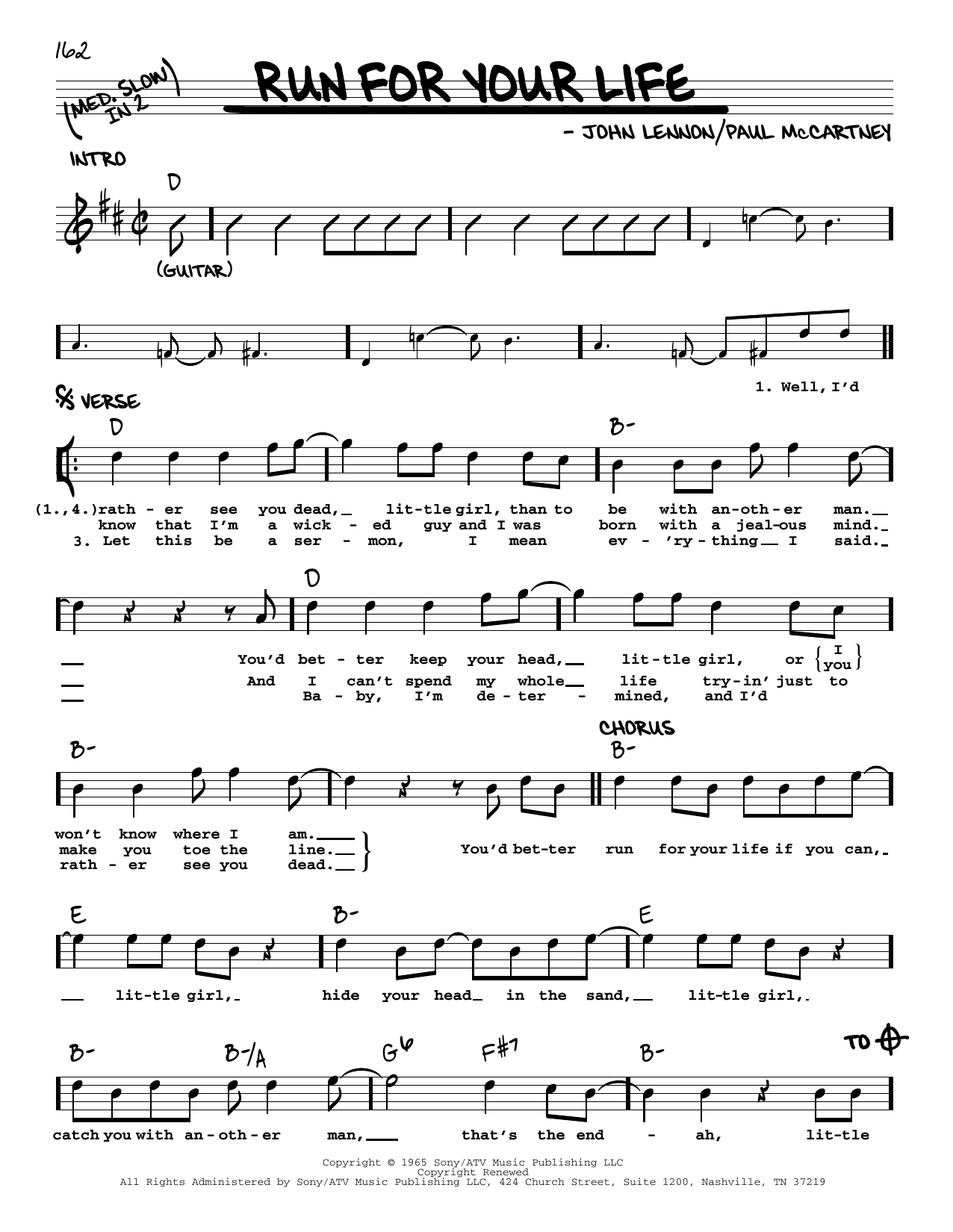Download The Beatles Run For Your Life [Jazz version] Sheet Music