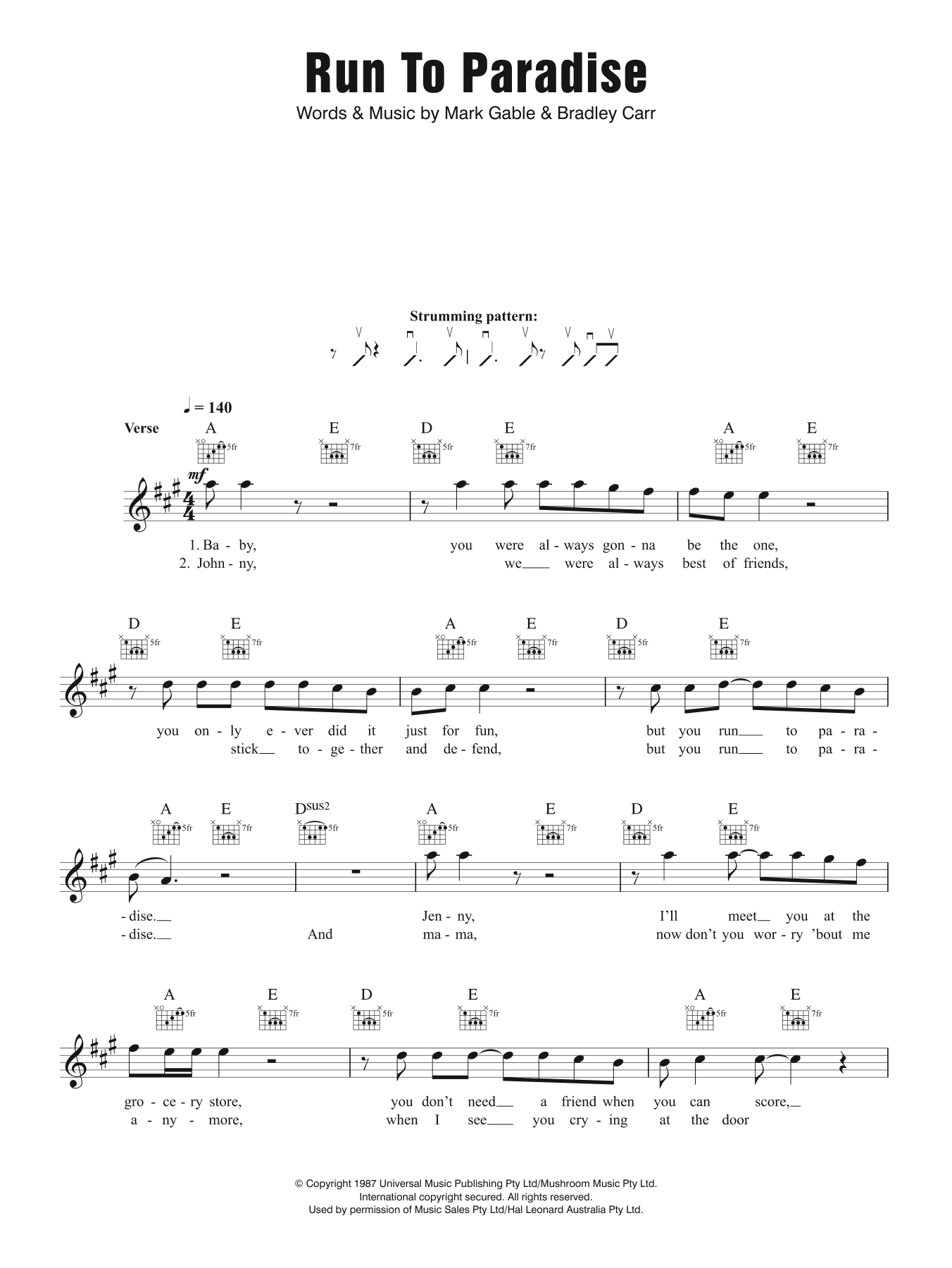 Download The Choirboys Run To Paradise Sheet Music