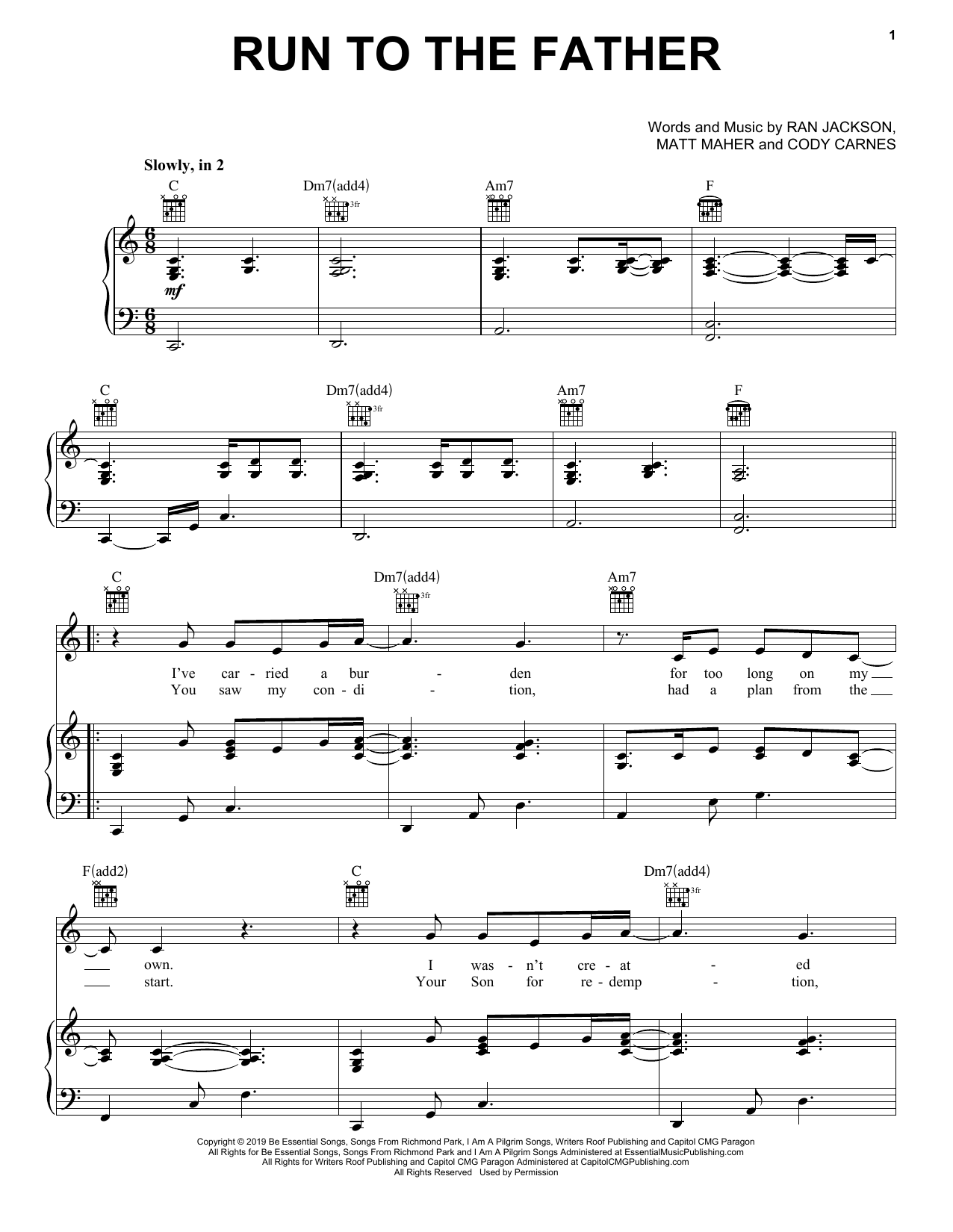 Download Cody Carnes Run To The Father Sheet Music