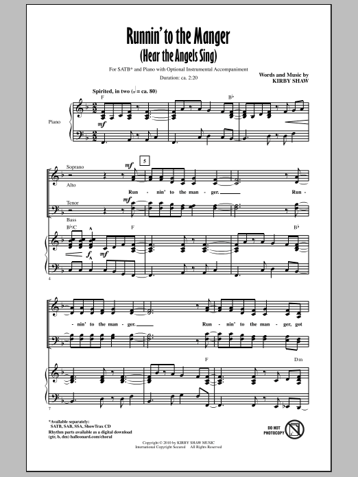 Download Kirby Shaw Runnin' To The Manger (Hear The Angels Sheet Music