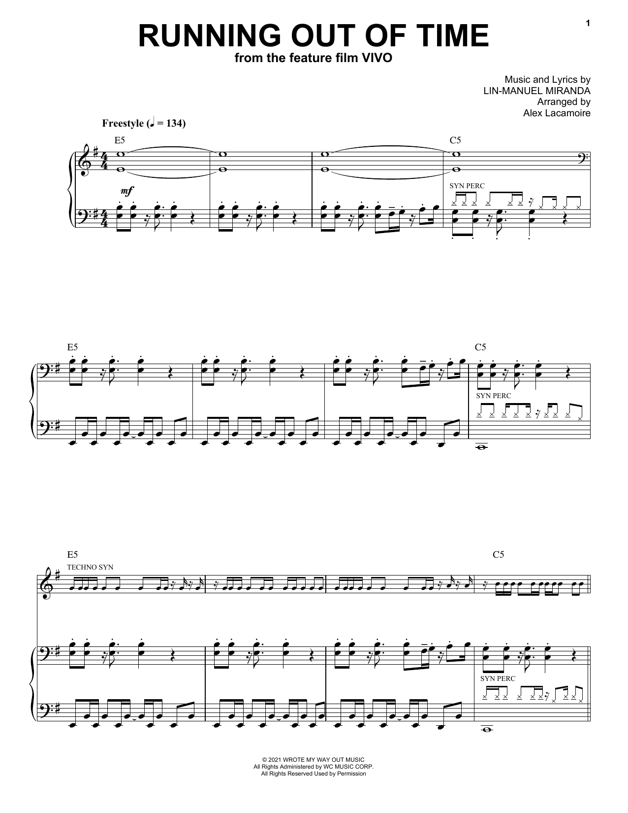 Download Lin-Manuel Miranda Running Out Of Time (from Vivo) Sheet Music