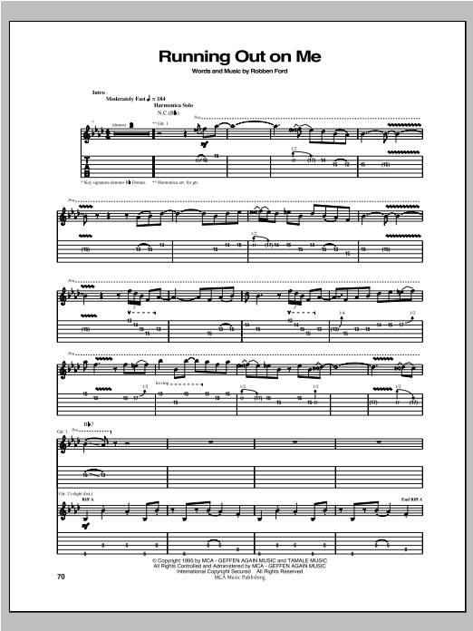 Download Robben Ford Running Out On Me Sheet Music