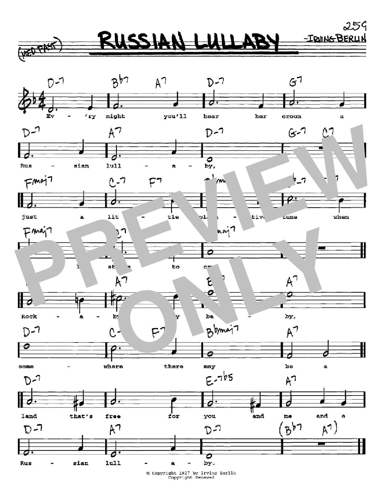 Download Irving Berlin Russian Lullaby Sheet Music
