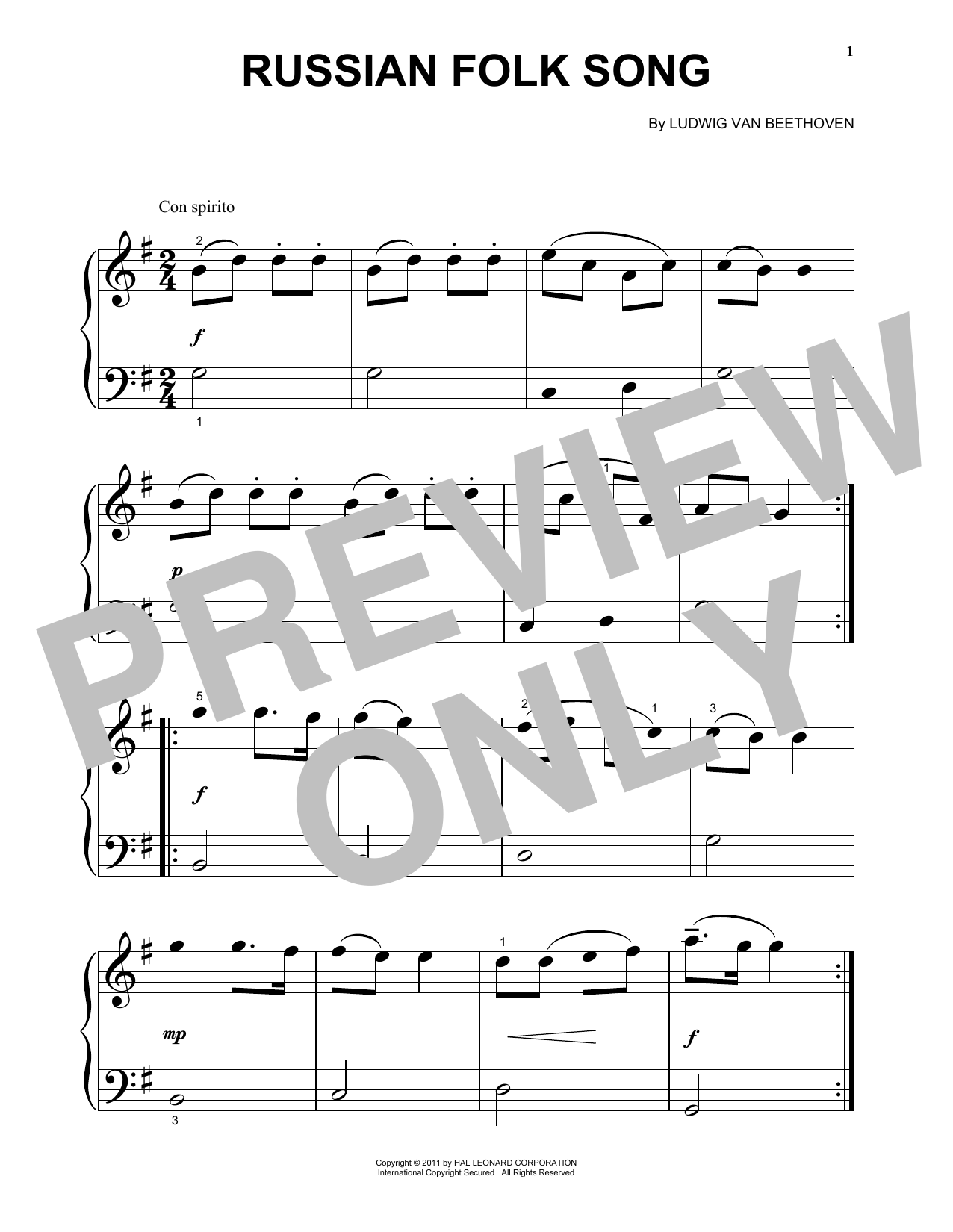 Download Ludwig van Beethoven Russian Folk Song Sheet Music