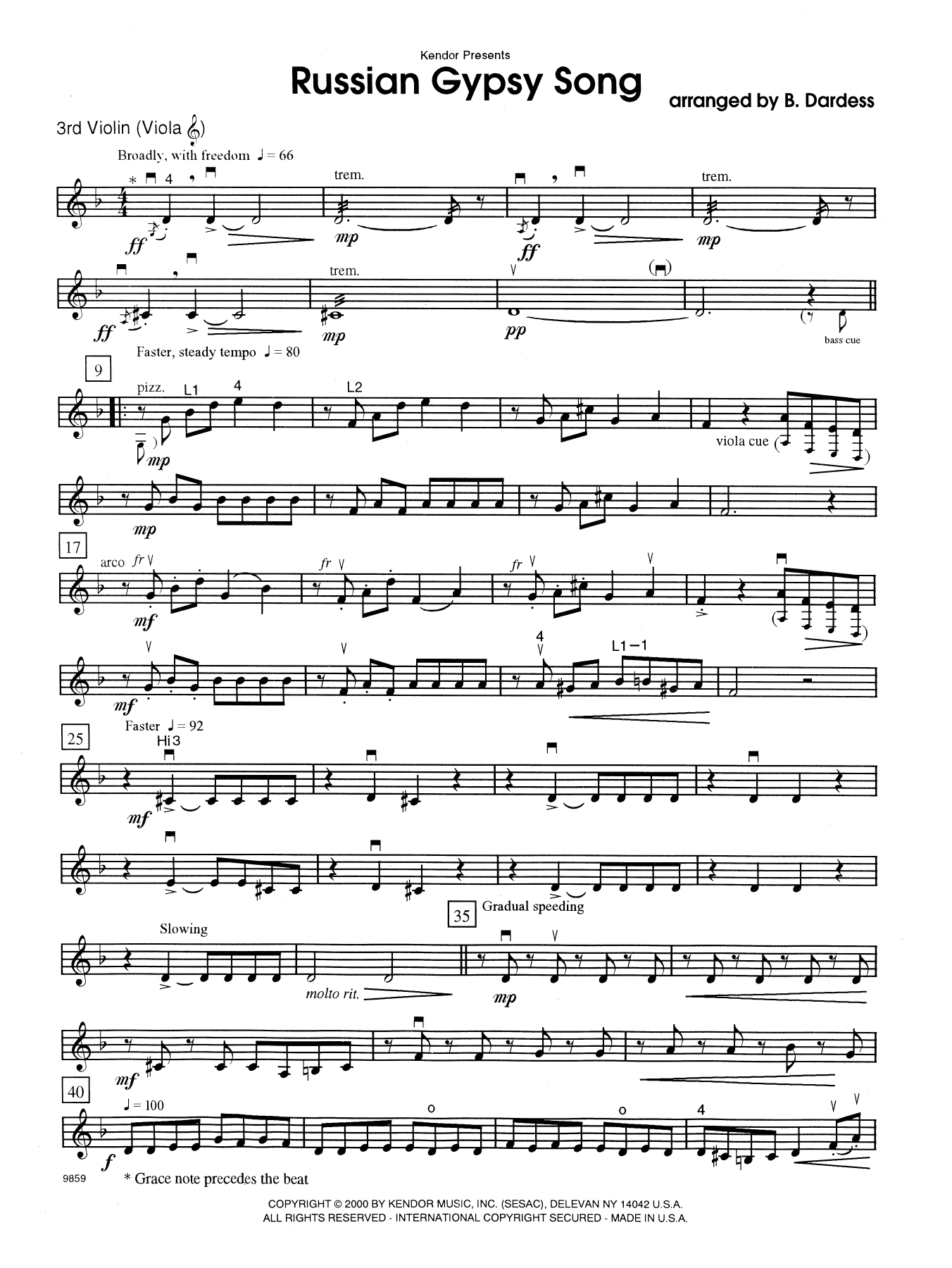 Download Betty Dardess Russian Gypsy Song - Violin 3 (Viola T. Sheet Music