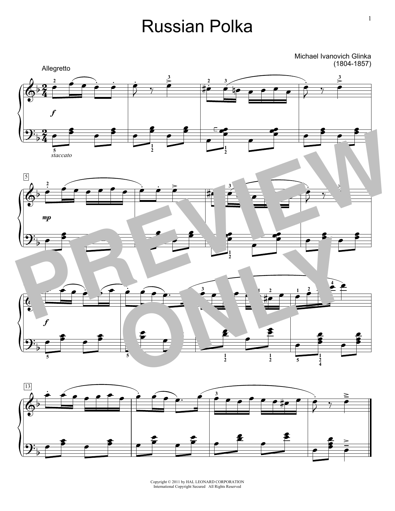 Download Mikhail Glinka Russian Polka Sheet Music