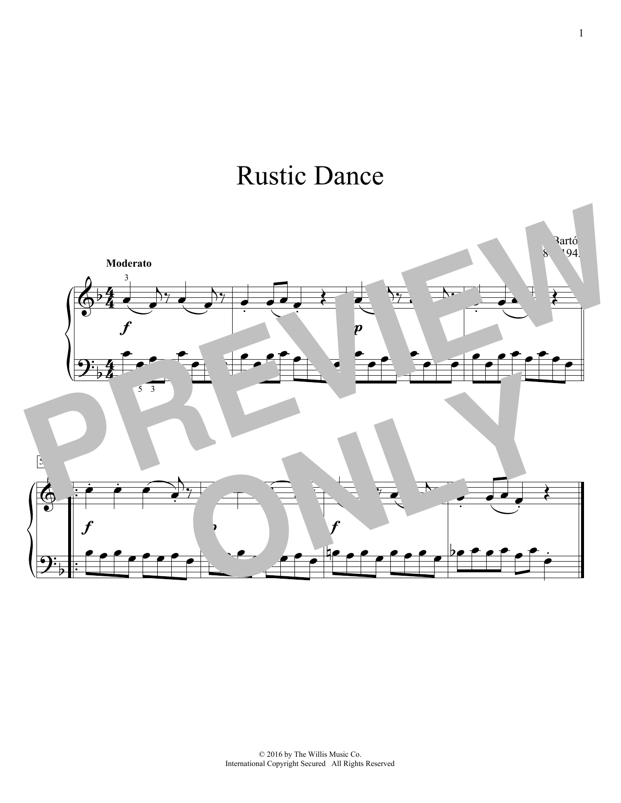 Download Bela Bartok Rustic Dance Sheet Music