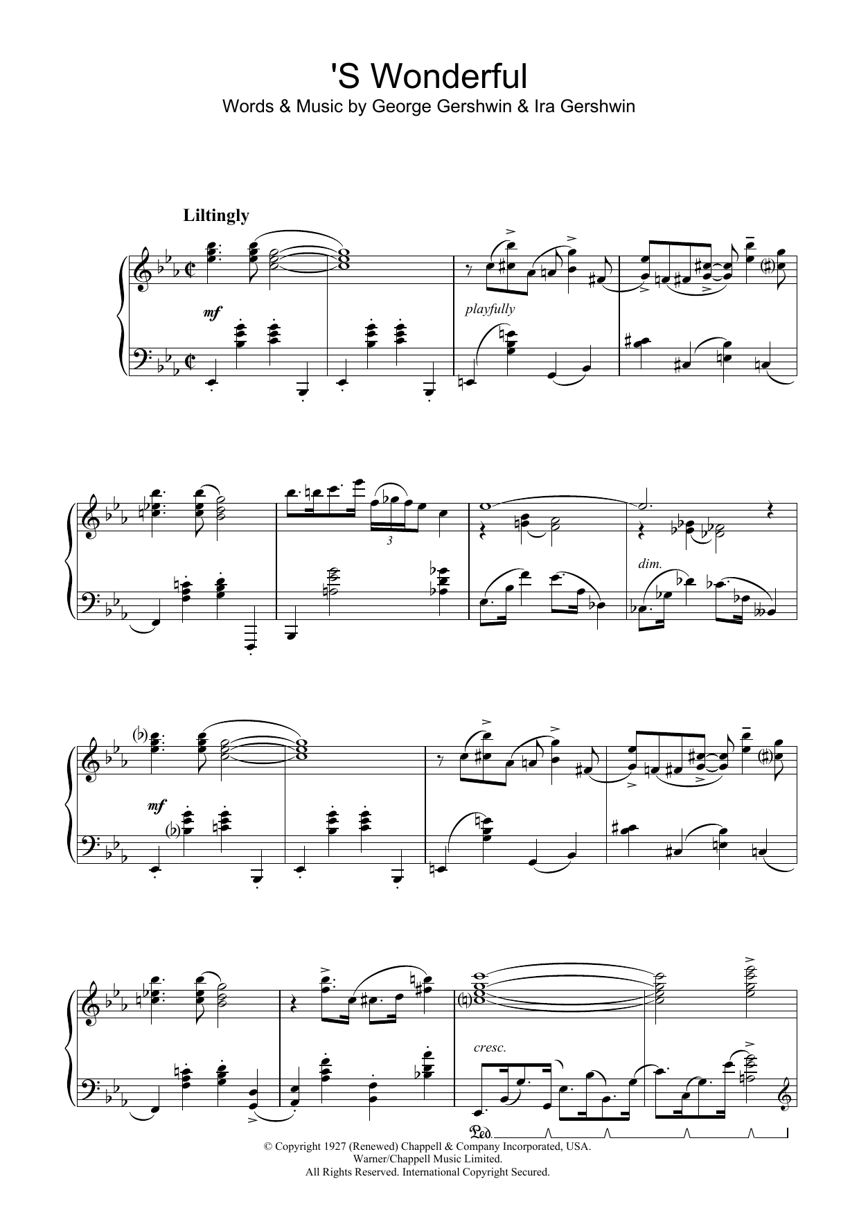 Download George Gershwin 'S Wonderful Sheet Music