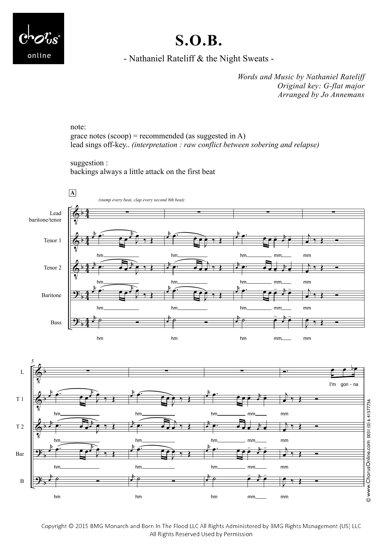 Nathaniel Rateliff S.O.B. (arr. Jo Annemans) sheet music notes printable PDF score