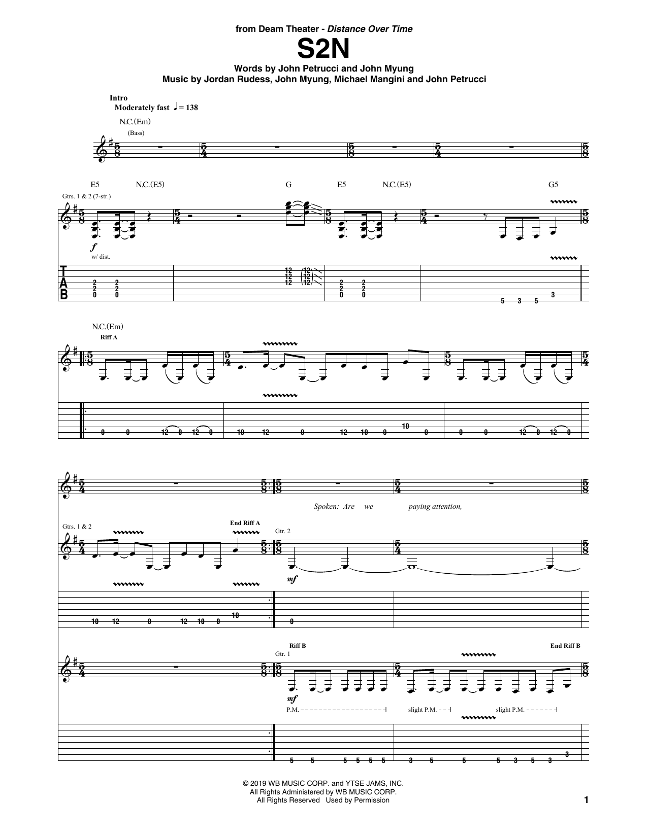 Download Dream Theater S2N Sheet Music
