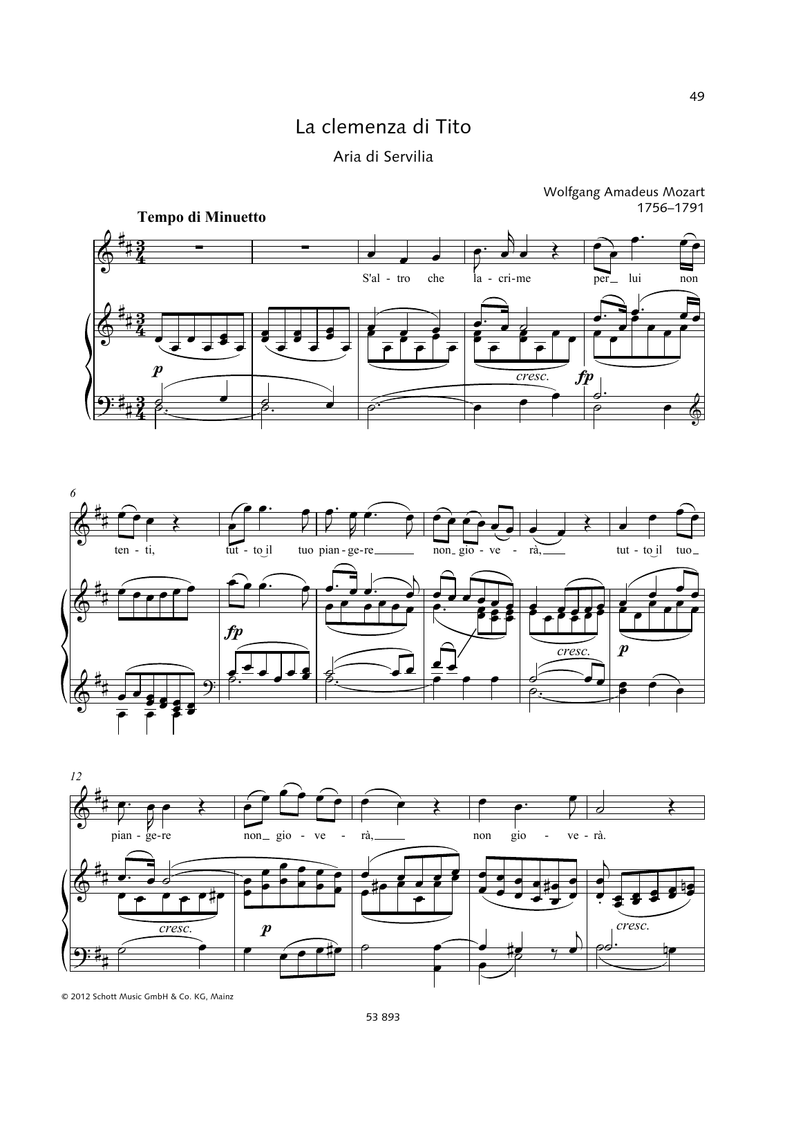 Download Wolfgang Amadeus Mozart S'altro che lacrime Sheet Music