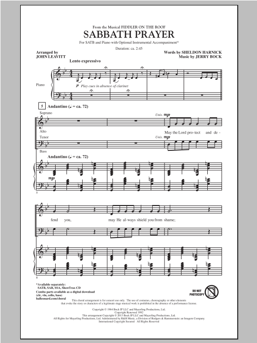 Download John Leavitt Sabbath Prayer (from Fiddler On The Roo Sheet Music