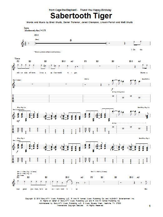 Download Cage the Elephant Sabertooth Tiger Sheet Music