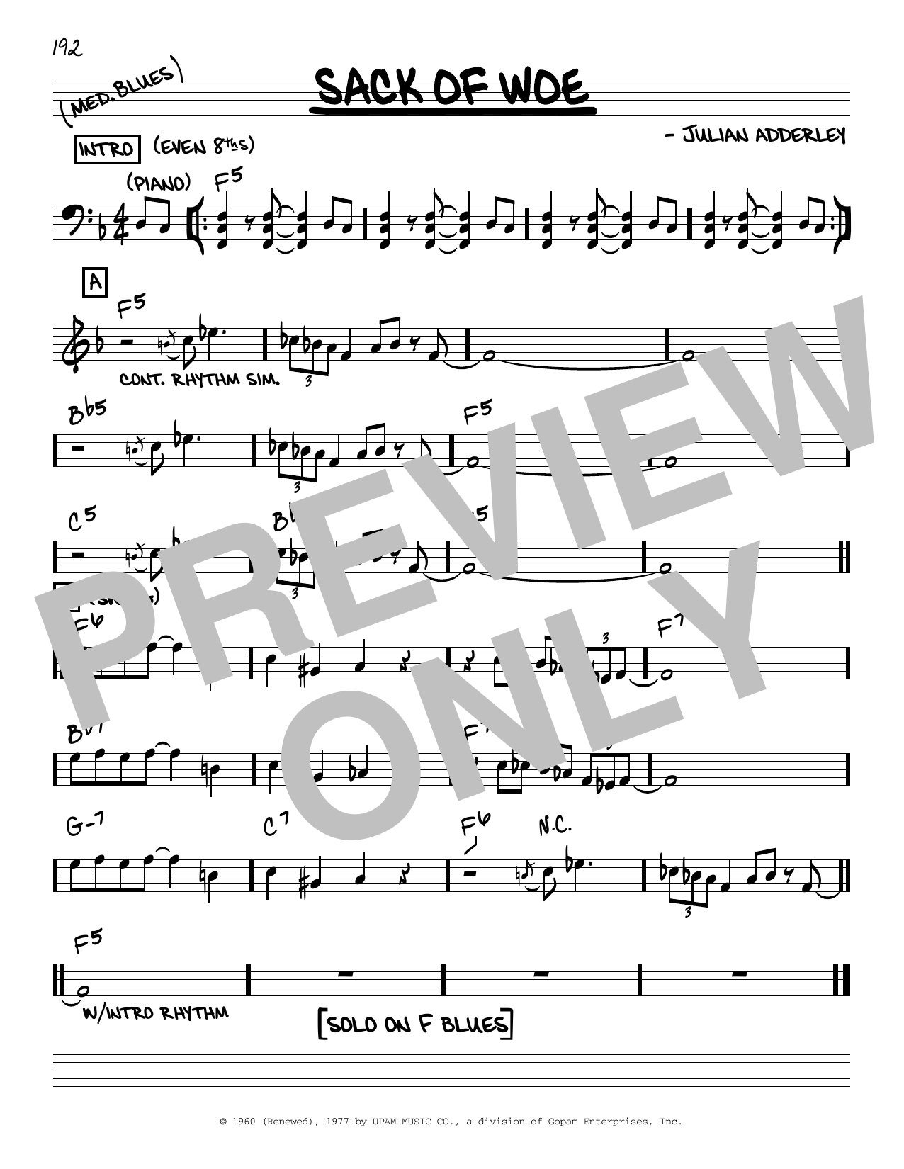 Download Cannonball Adderley Sack Of Woe Sheet Music