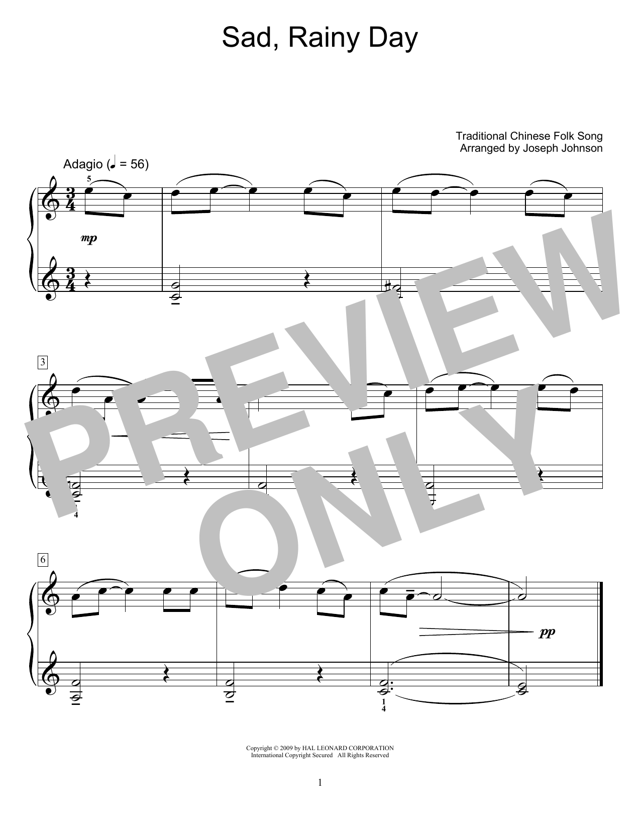 Download Traditional Chinese Folk Song Sad, Rainy Day (arr. Joseph Johnson) Sheet Music