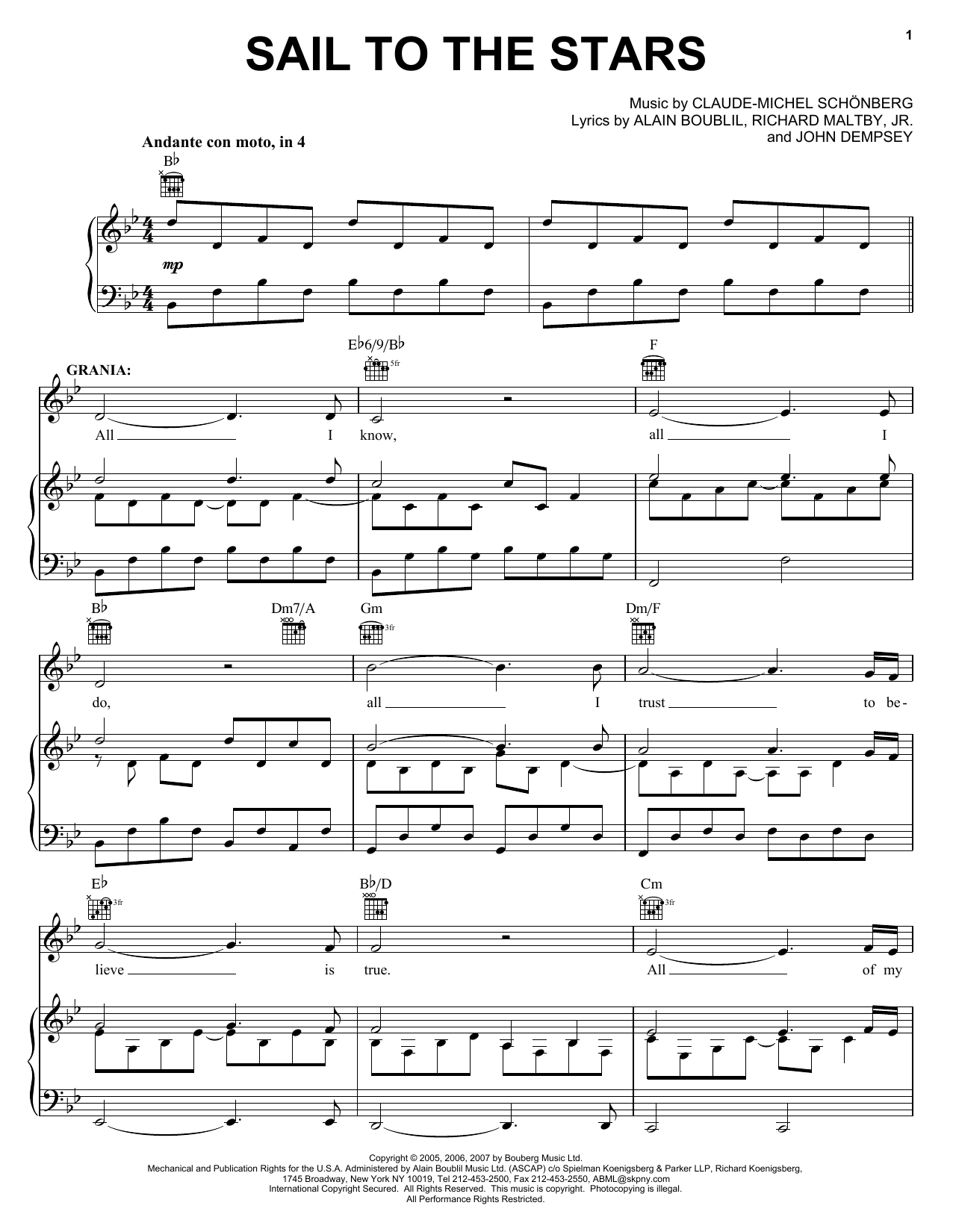 Download Boublil and Schonberg Sail To The Stars (from The Pirate Quee Sheet Music