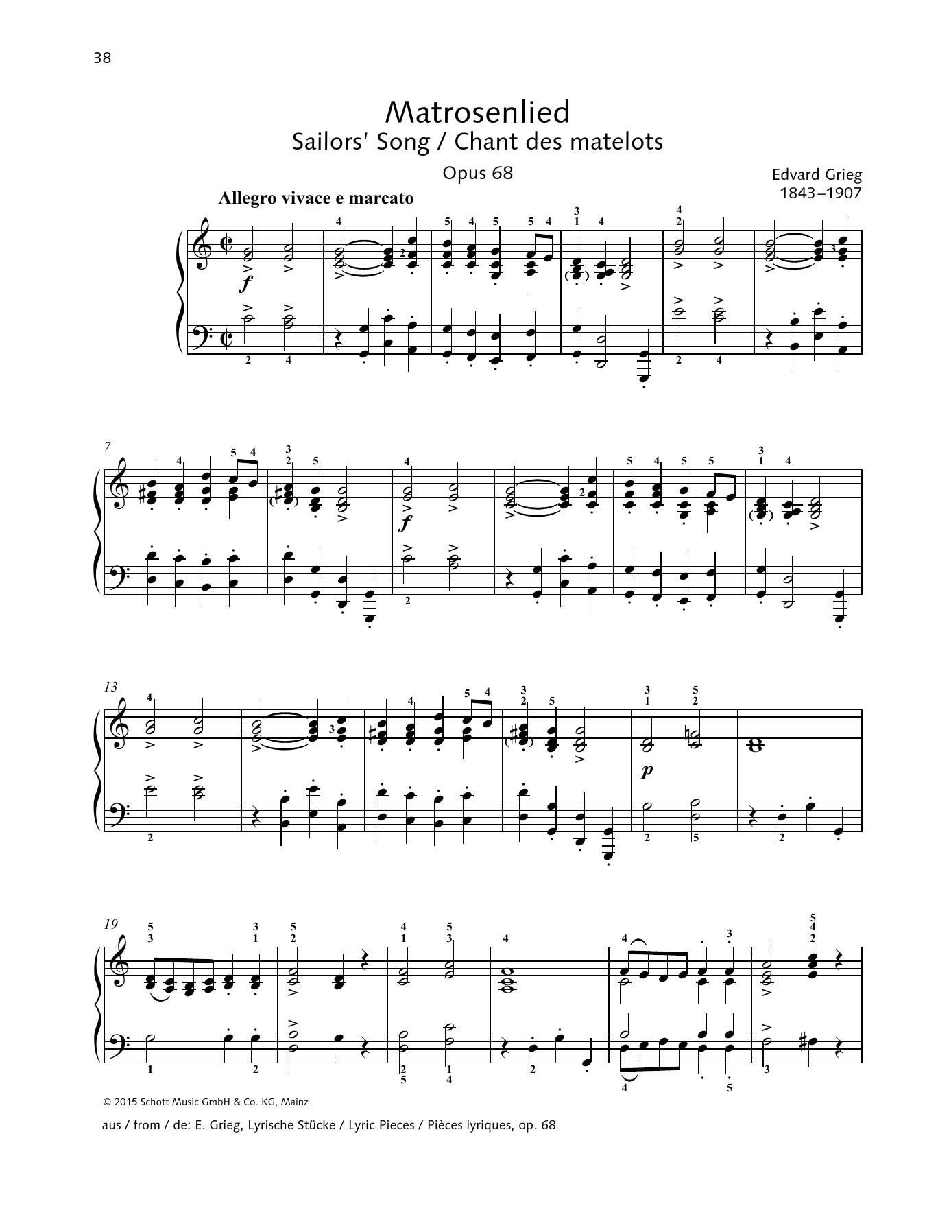 Download Edvard Grieg Sailor's Song Sheet Music