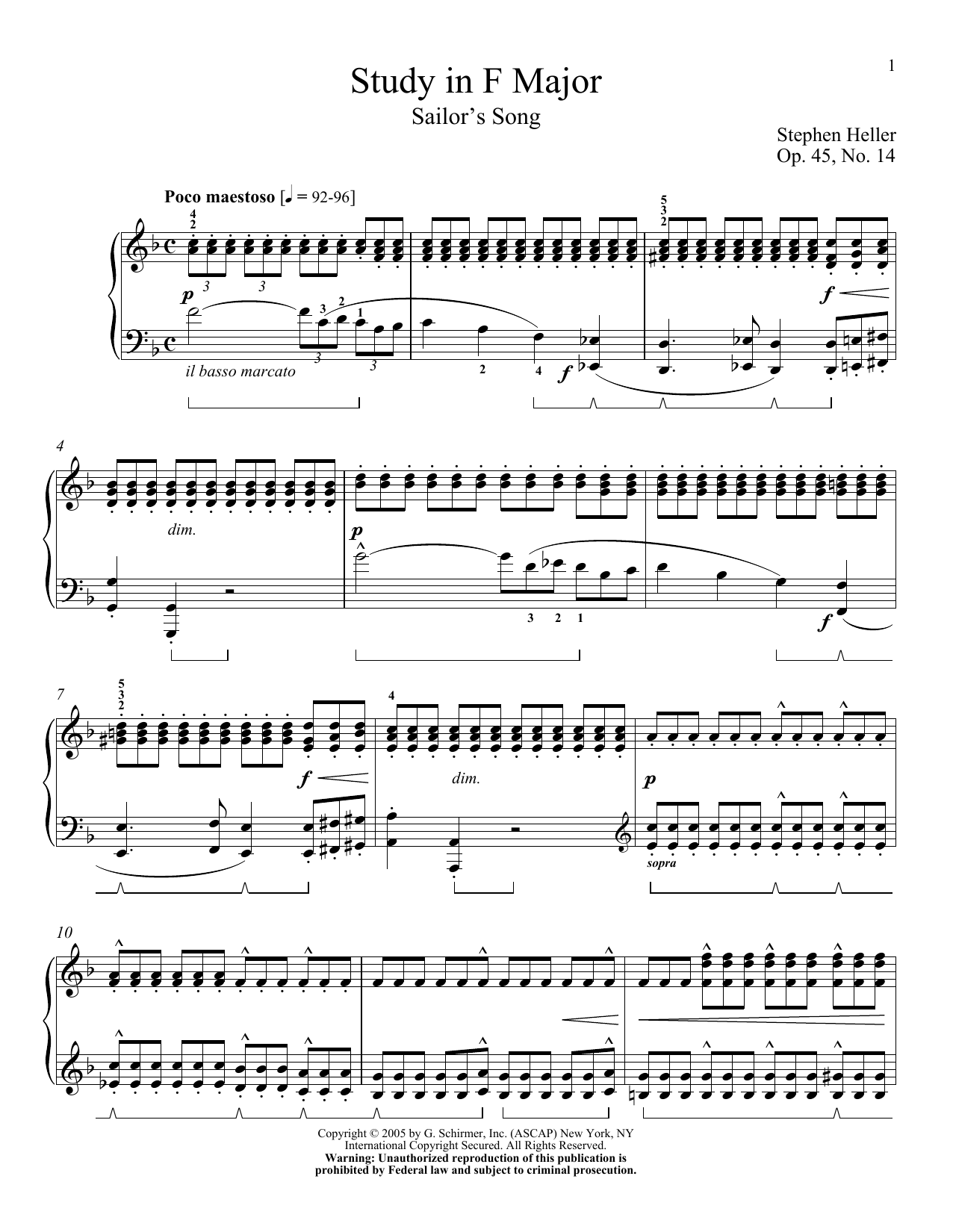 Download Stephen Heller Sailor's Song, Op. 45, No. 14 Sheet Music