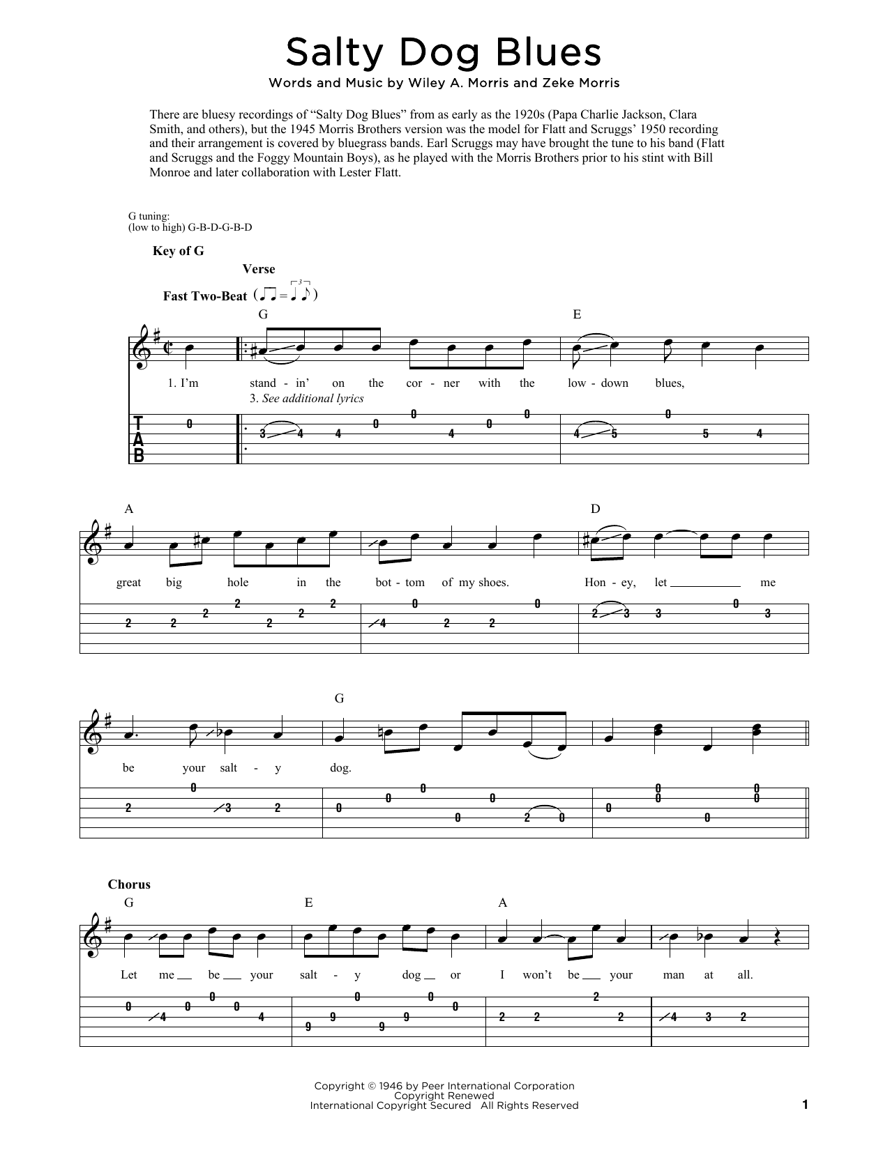 Download The Morris Brothers Salty Dog Blues Sheet Music
