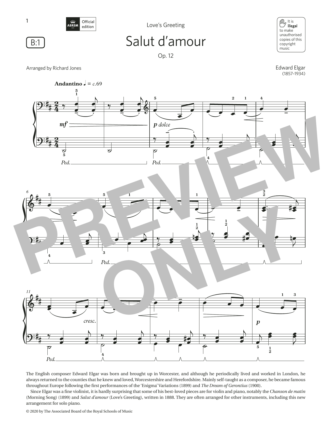 Download Edward Elgar Salut d'amour (Grade 3, list B1, from t Sheet Music