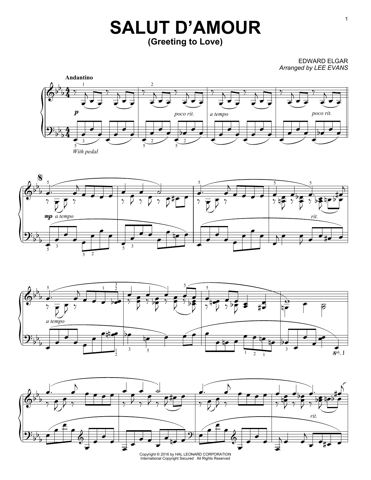 Download Lee Evans Salut D'amour (Greeting To Love) Sheet Music