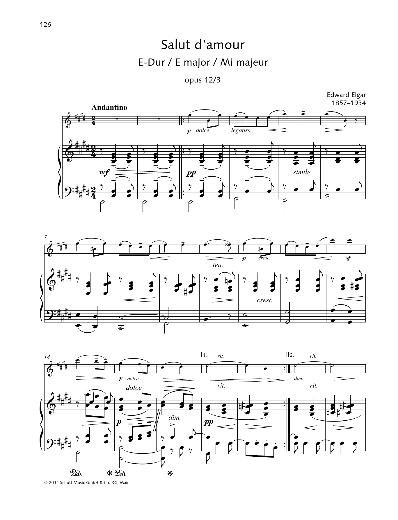 Download Edward Elgar Salut d'amour E major Sheet Music