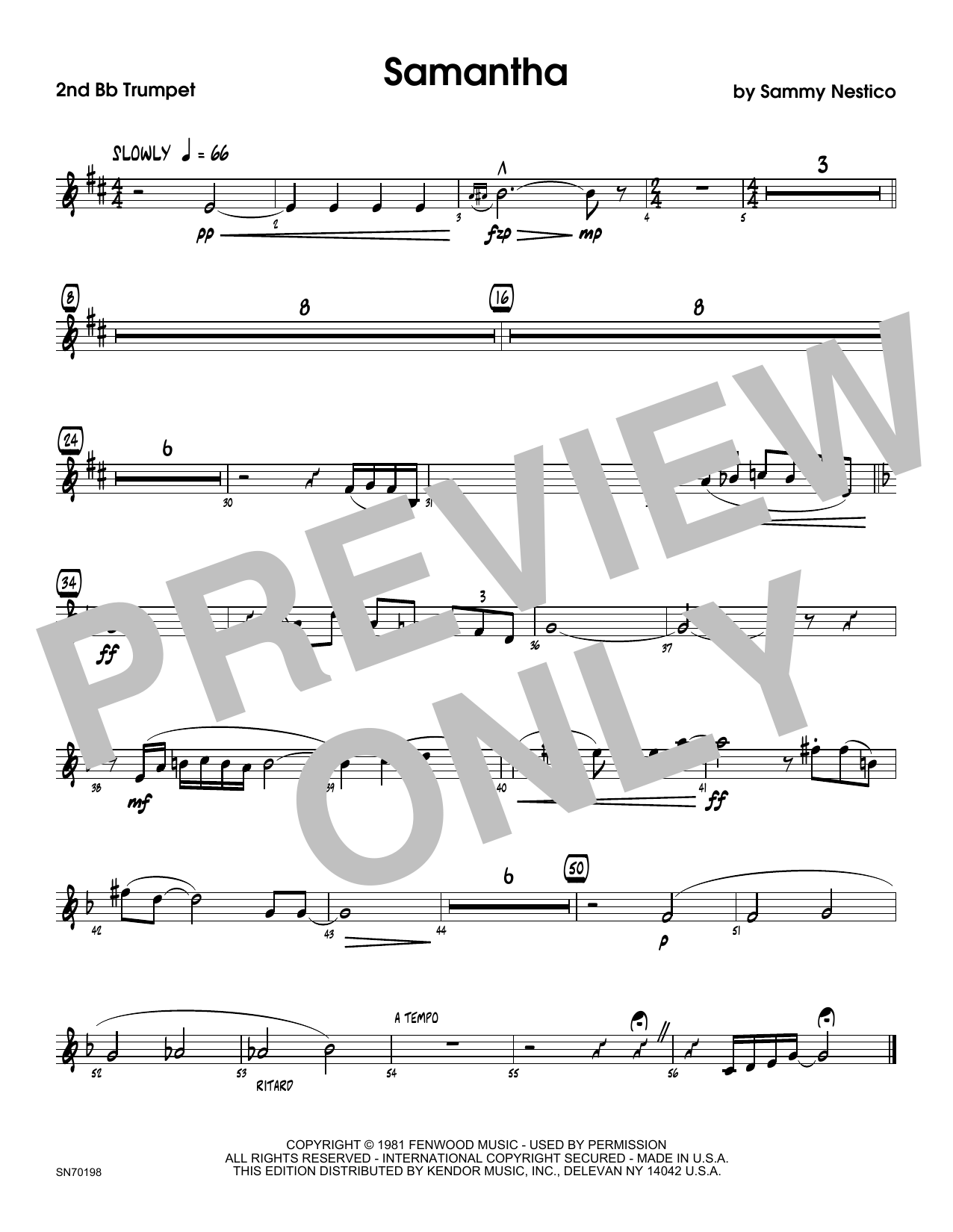 Download Sammy Nestico Samantha - 1st Bb Trumpet Sheet Music