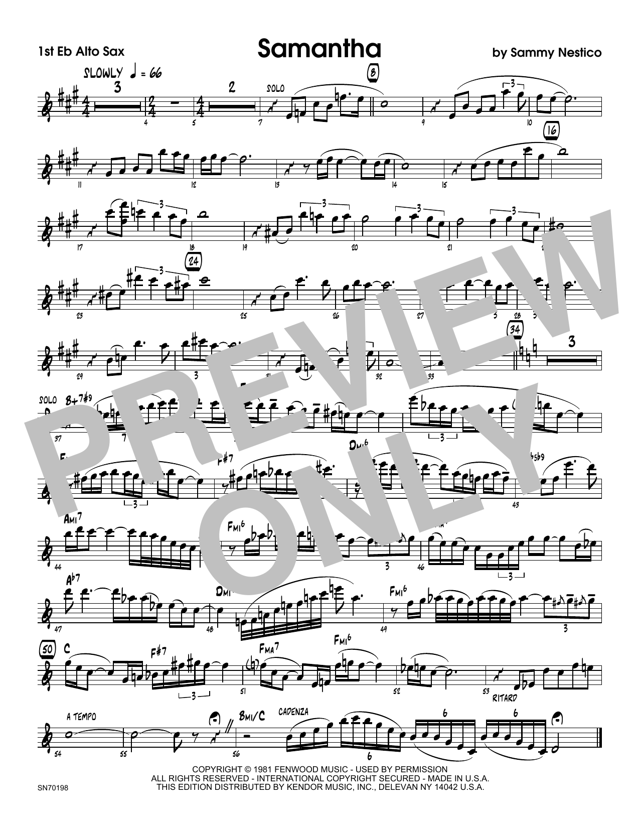 Download Sammy Nestico Samantha - 1st Eb Alto Saxophone Sheet Music