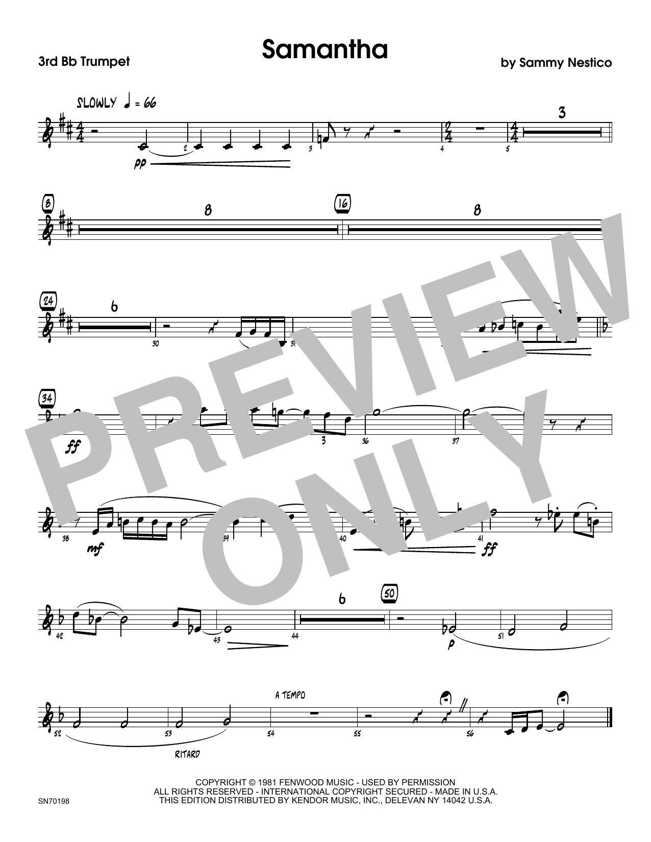 Download Sammy Nestico Samantha - 2nd Bb Trumpet Sheet Music
