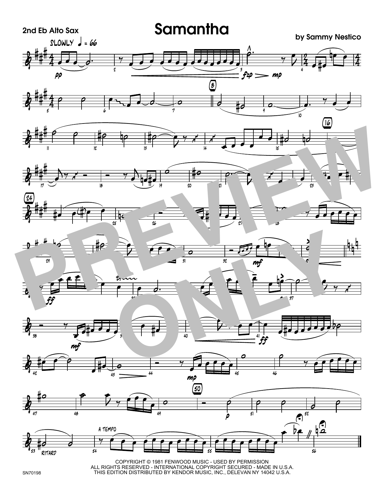 Download Sammy Nestico Samantha - 2nd Eb Alto Saxophone Sheet Music