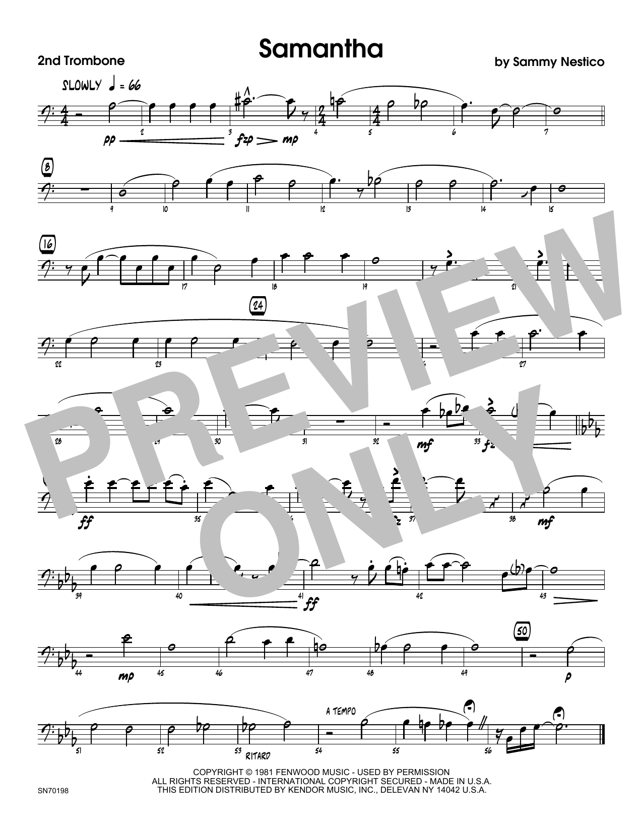 Download Sammy Nestico Samantha - 2nd Trombone Sheet Music