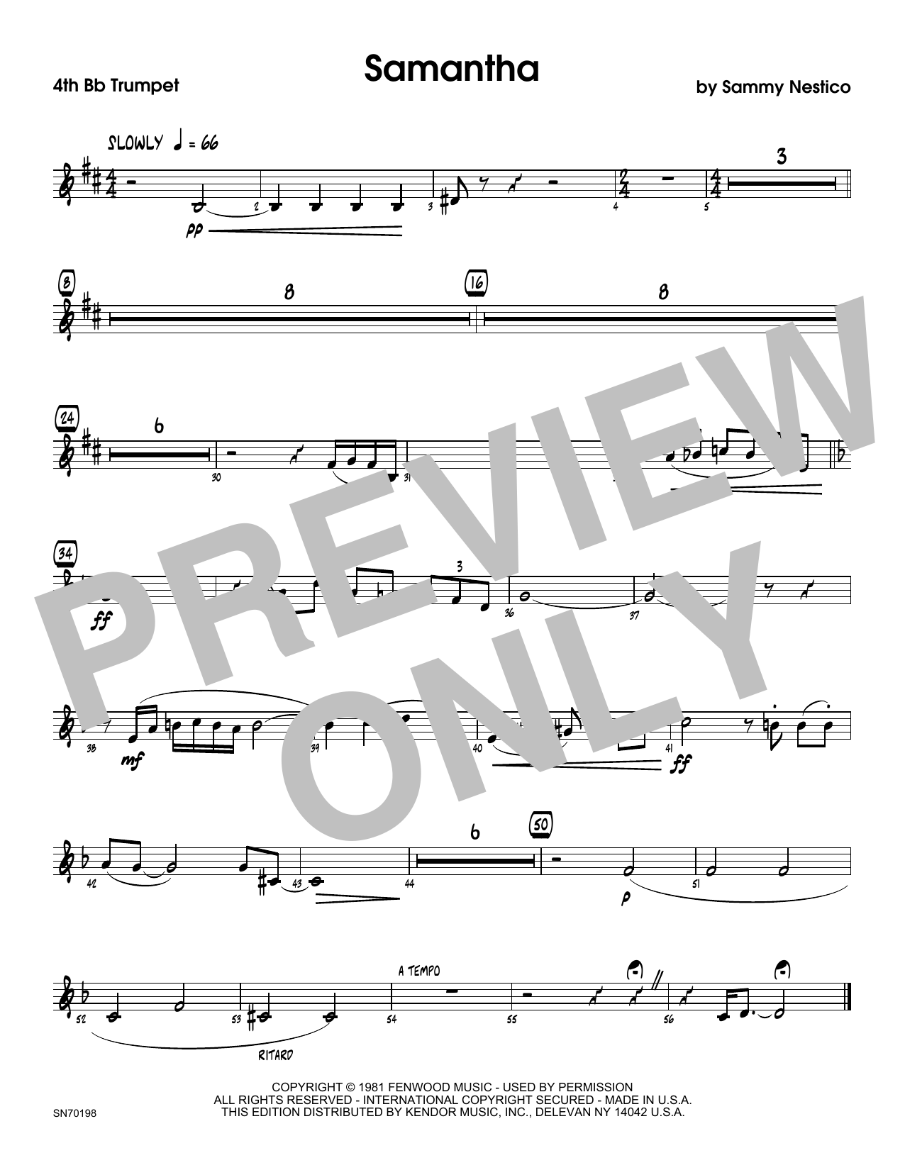 Download Sammy Nestico Samantha - 3rd Bb Trumpet Sheet Music